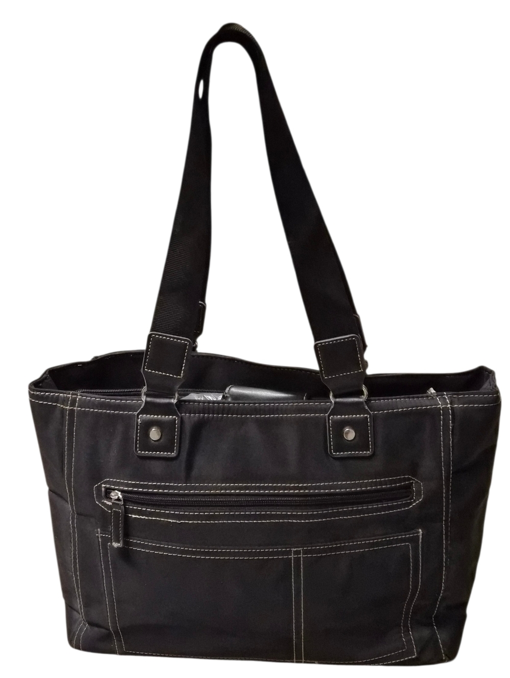 Black Tote Bag with Contrast Stitching